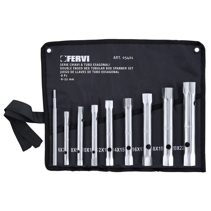 FERVI Chiavi Tubo Esagonali 0540S | 8 Pezzi | 6-22mm | Borsa Arrotolabile