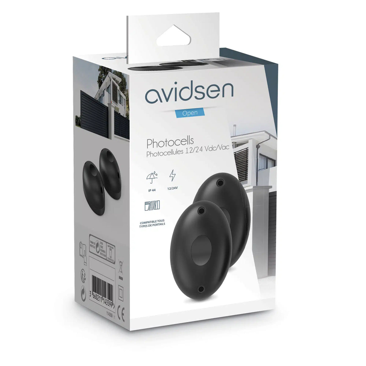 AVIDSEN - Coppia Fotocellule da Esterno 114359 | 12V/24V | Infrarossi | Compatibili Tutti gli Operatori Avidsen