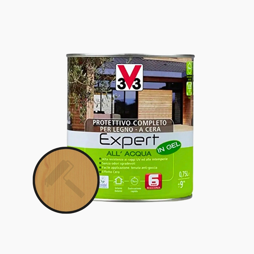 V33 - Impregnante Protettivo Expert all'Acqua in Gel Effetto Cera 0,75 Lt | Legno Esterno e Interno