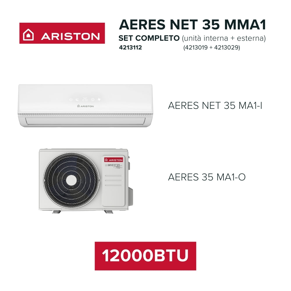 ARISTON - Condizionatore Monosplit AERES NET 35 MMA1 | 12000 BTU | Wi-Fi | Autopulente | Set Completo