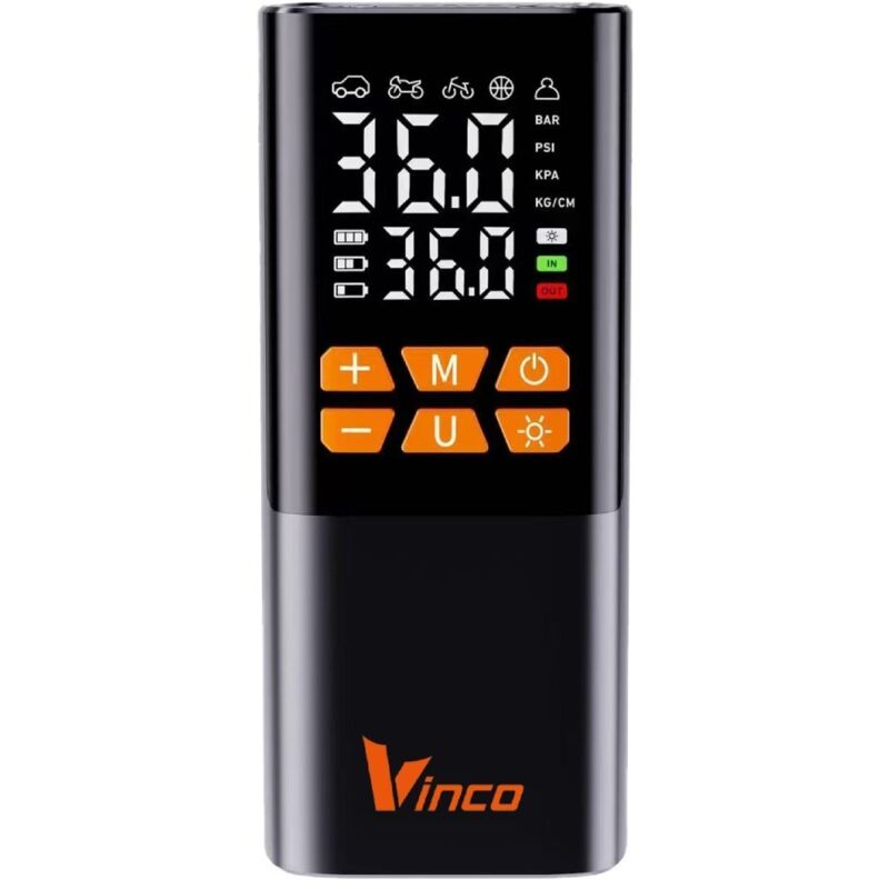 VINCO Compressore Portatile 60625 | Doppio Display LCD | PowerBank | Manometro Digitale | Auto Moto Bici