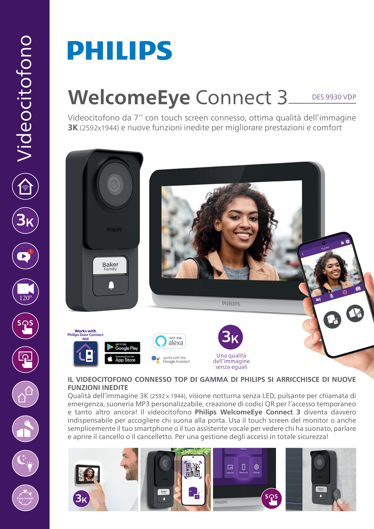 PHILIPS - WelcomeEye Connect 3 531046 | Videocitofono Wi-Fi | Touch 7" | 3K | QR Code | RFID | IP55
