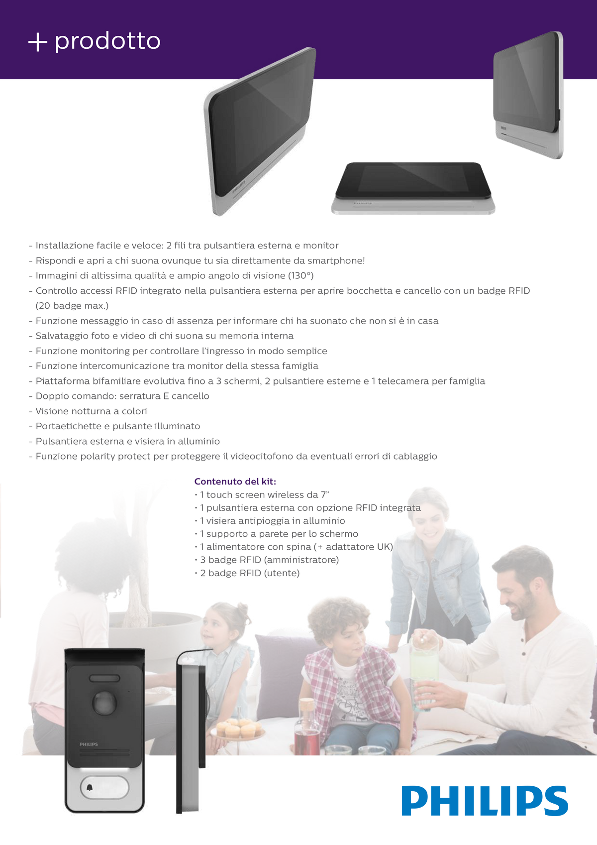 Philips - WelcomeEye Connect 2 WLAN-Video-Türsprechanlage 531036 | 7" Touch-Monitor | Smartphone-App | RFID | Interner Speicher | 2-Draht