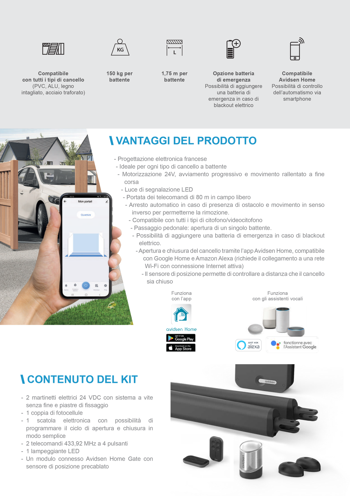 Avidsen 24V Teha Connect Wi-Fi-fähiges Doppelflügel-Torautomatisierungsset - 114174
