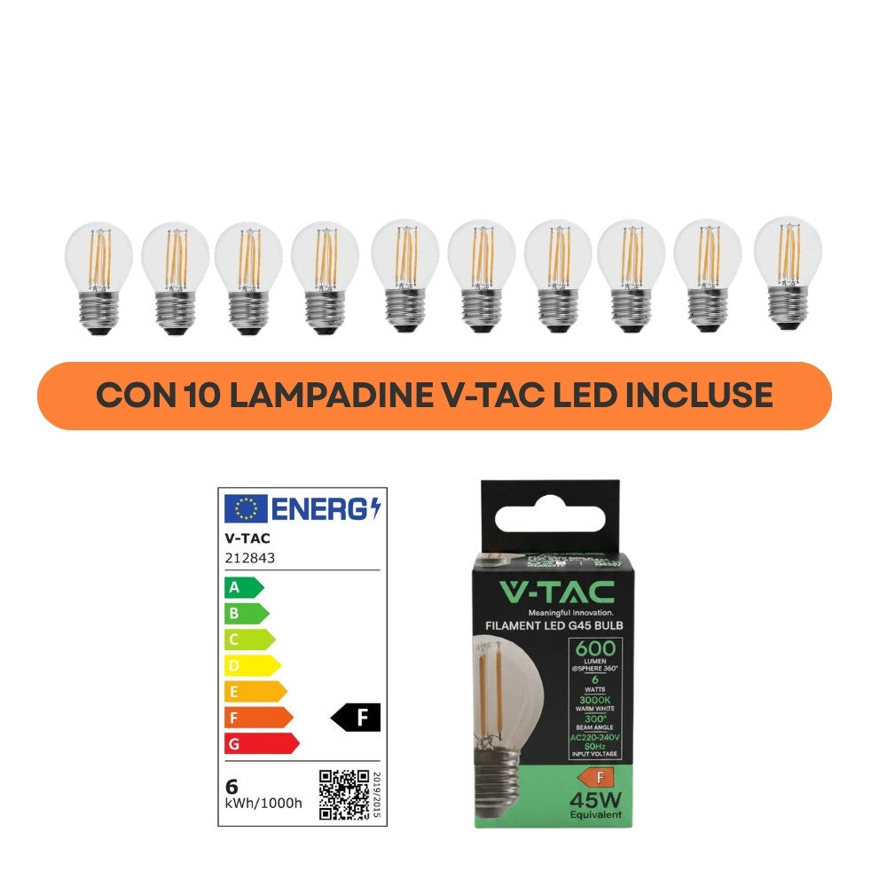 AlcaPower Catena Luminosa da Esterno con 10 Lampadine Incluse