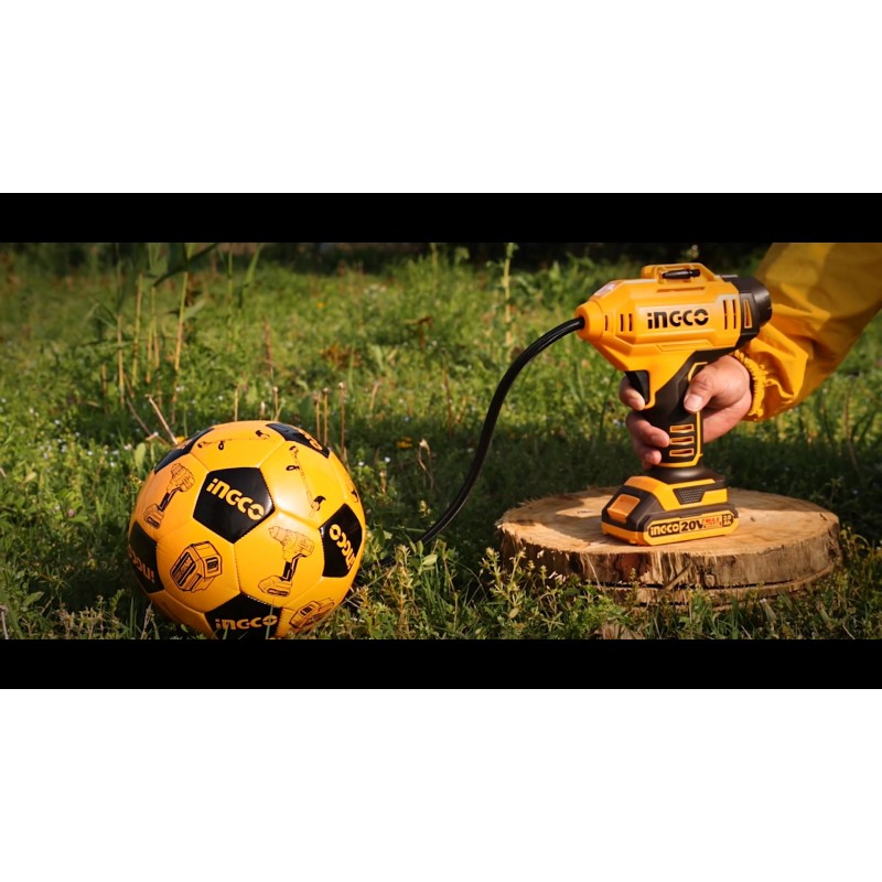 INGCO - Compressore Portatile a Batteria CACLI2018E | 20V | 150 PSI / 10,34 BAR | Luce LED | 3 Adattatori | Solo Corpo