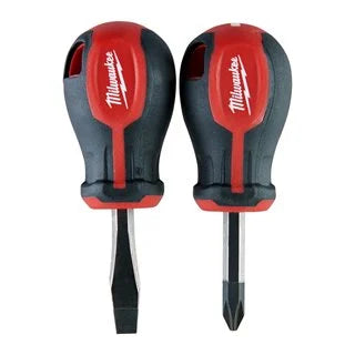 MILWAUKEE - Set 2 Cacciaviti Stubby Tri-Lobe Magnetici 4932471810 | PZ2 + SL6.5 | Lama 45mm | Gambo Esagonale