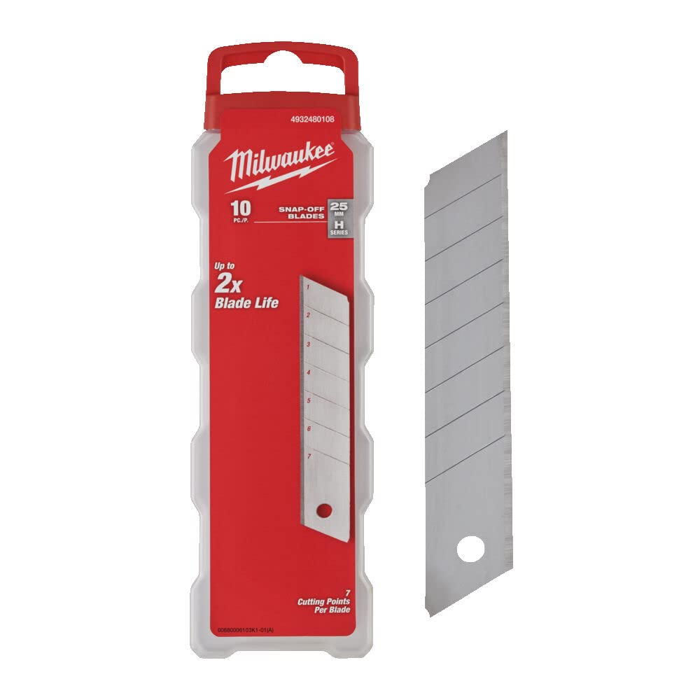 MILWAUKEE - Lame a Spezzare per Taglierino 4932480108 | 25mm | Set 10 Pezzi | Acciaio | Cutter