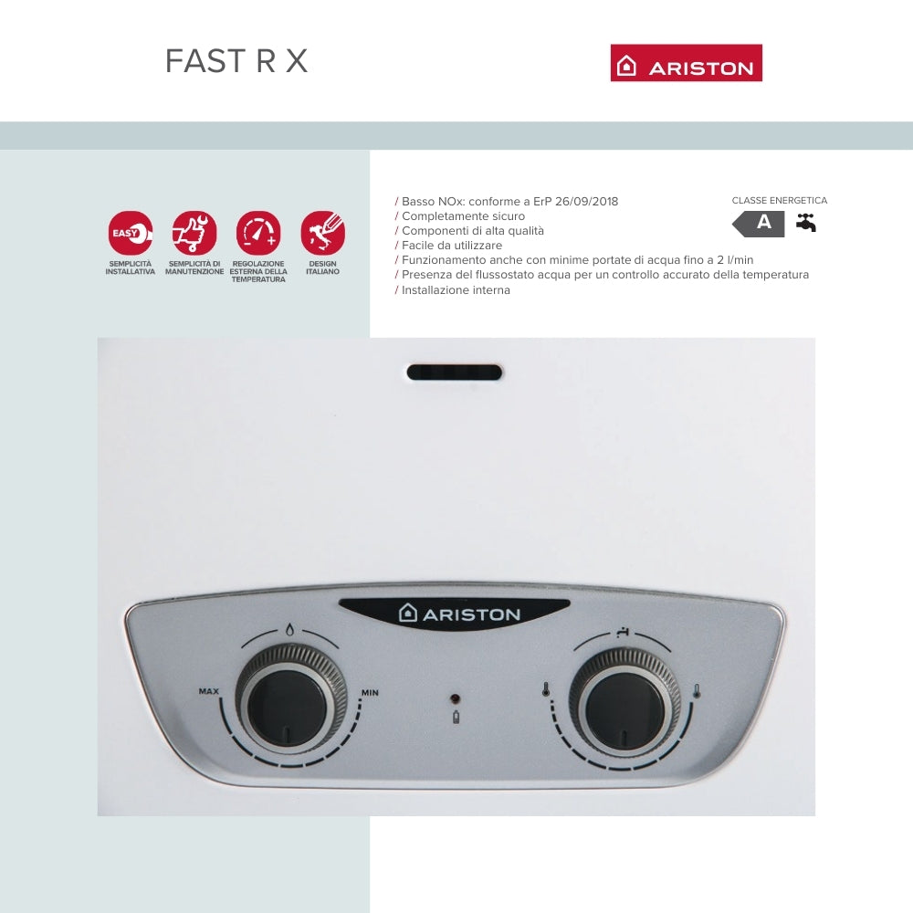 Ariston FAST RX – Scaldacqua a Gas Istantaneo a Camera Aperta 11 Litri | Accensione Elettronica