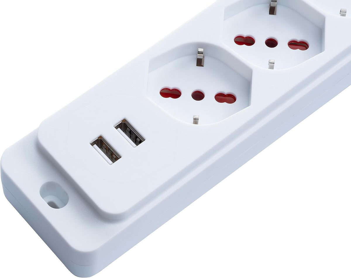 Steckdosenleiste mit Kabel, 4 Steckdosen/Schuko 10/16A + 2 USB-Anschlüsse + Schalter - Emilia Specialist ROSI