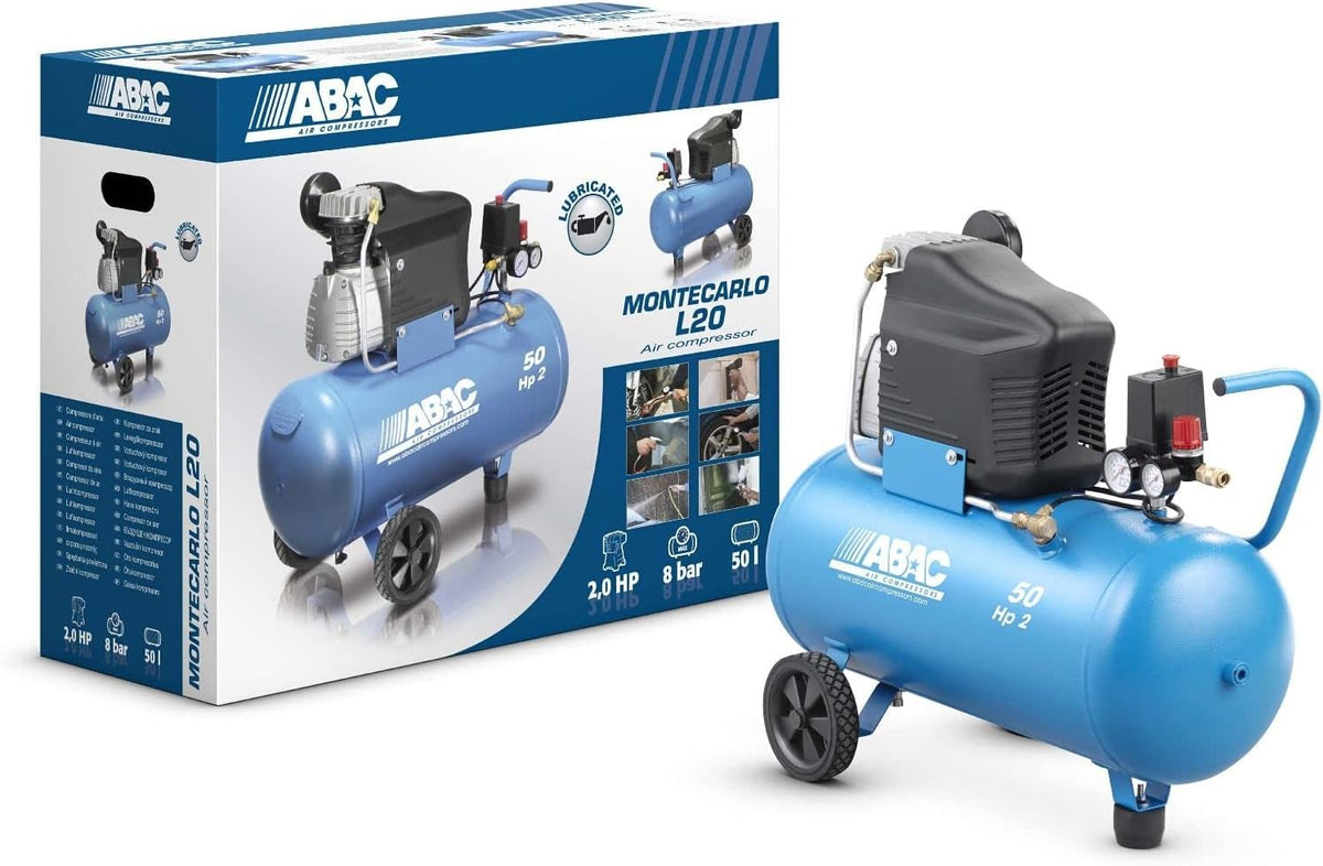ABAC - Compressore Montecarlo L20 1129100023 | 50L | 2 HP | 10 Bar | 220 L/min | Lubrificato | Ruote