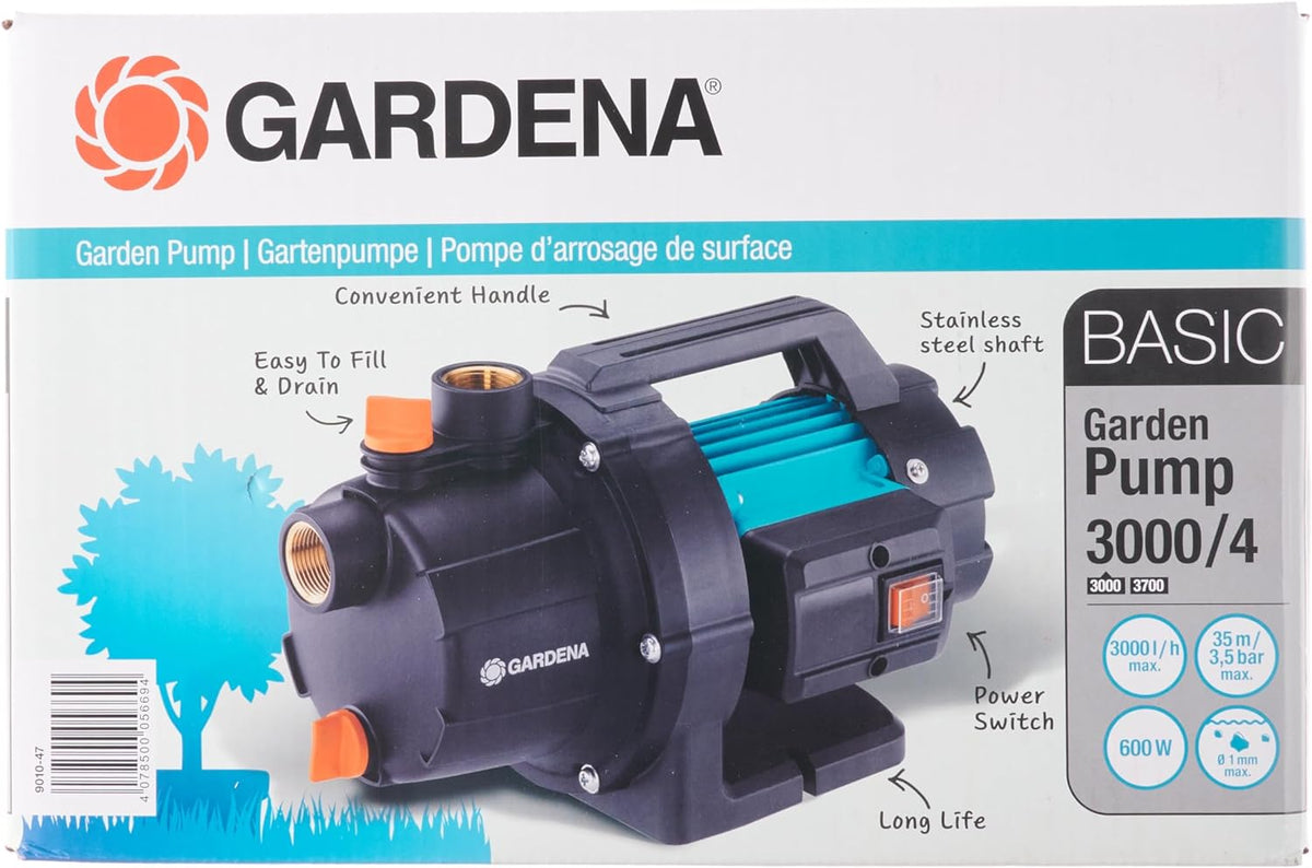 GARDENA - Pompa da Giardino 3000/4 Basic | 600W | 3000 l/h | 3,5 bar | Albero Inox | Sistema GARDENA