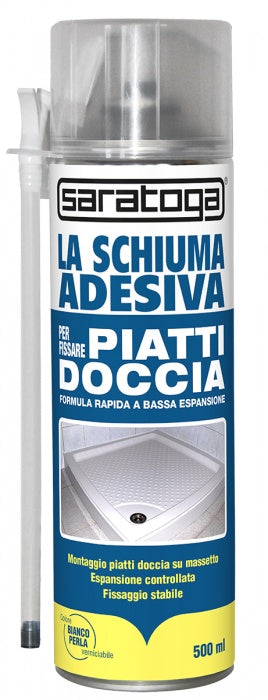 SARATOGA - Schiuma Adesiva Piatti Doccia 500ml | Poliuretanica | Espansione Controllata | Impermeabile | Bombola 500ml