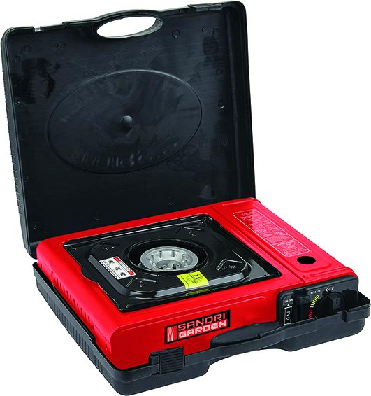 SANDRIGARDEN - Fornello a Gas Portatile Texas 78555-15 | 1 Fuoco 2,2 kW | Butano G30 | Piezoelettrico | Valigetta