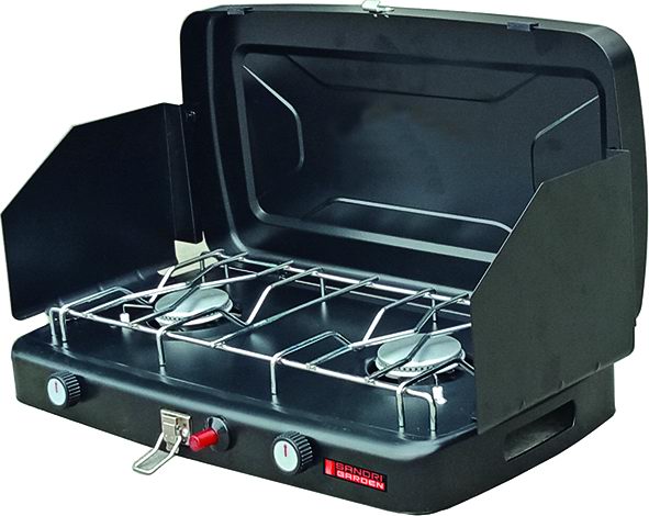 SANDRIGARDEN - Fornello a Gas Portatile 2 Fuochi Florida | 2 x 1,2 kW | Accensione Piezo | Propano/Butano G30-G31