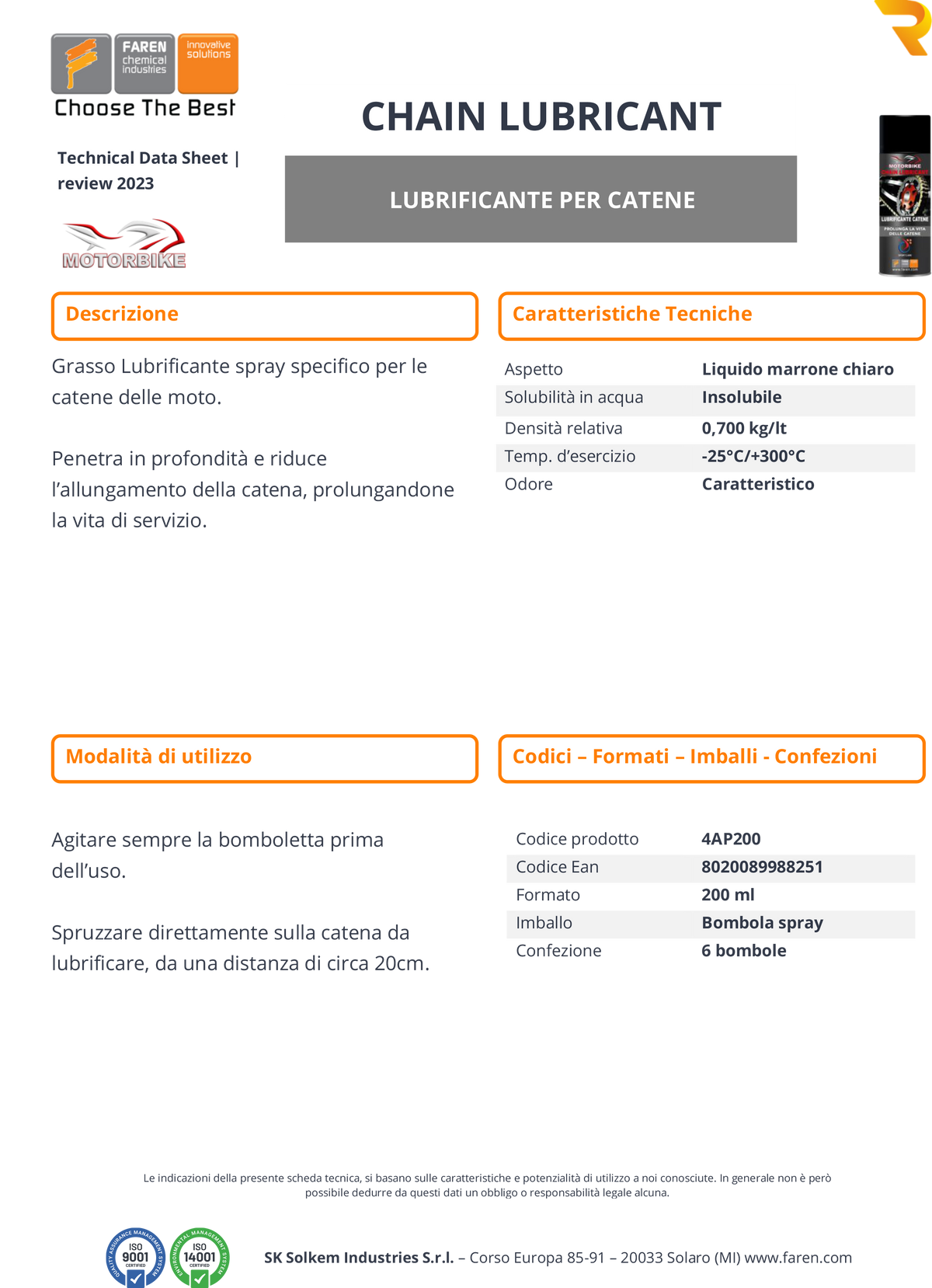 Grasso lubrificante spray per catena CHAIN LUBRICANT