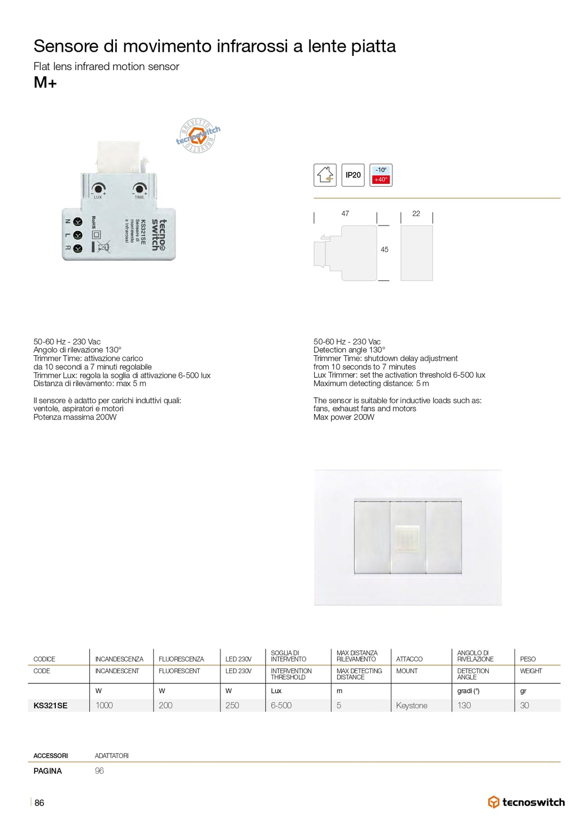 Tecno Switch Infrarot-Bewegungsmelder mit flacher Linse für 503 – KS321SE
