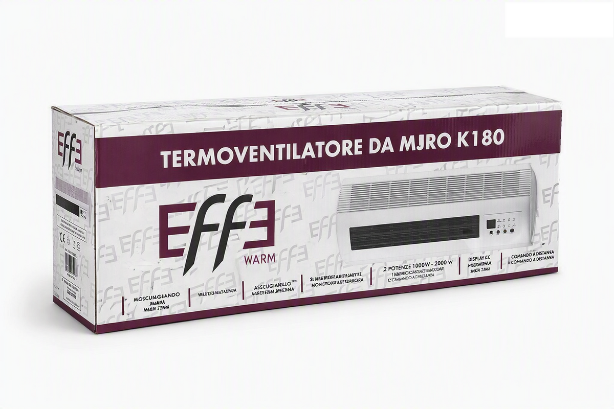 EFFE - Termoconvettore Ceramico da Muro K180 | 1000/2000W | Telecomando | Timer 24h | Termostato Sicurezza | Bianco