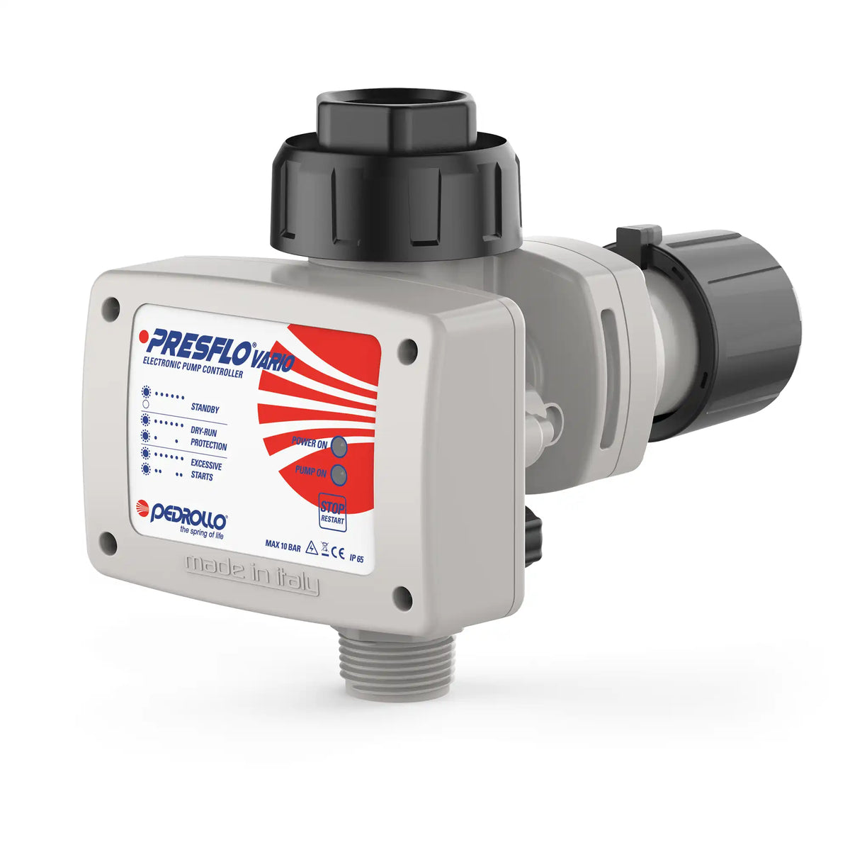 PEDROLLO - Presflo Vario | Pressoflussostato Elettronico | Pressione Regolabile 0,8-2,4 bar | Manometro | IP65 | Fino a 2HP
