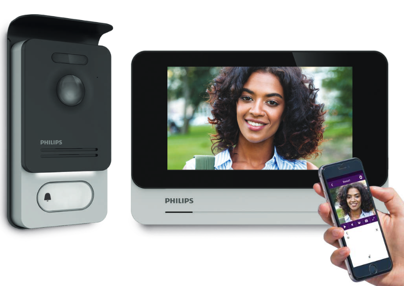 Philips - WelcomeEye Connect 2 WLAN-Video-Türsprechanlage 531036 | 7" Touch-Monitor | Smartphone-App | RFID | Interner Speicher | 2-Draht