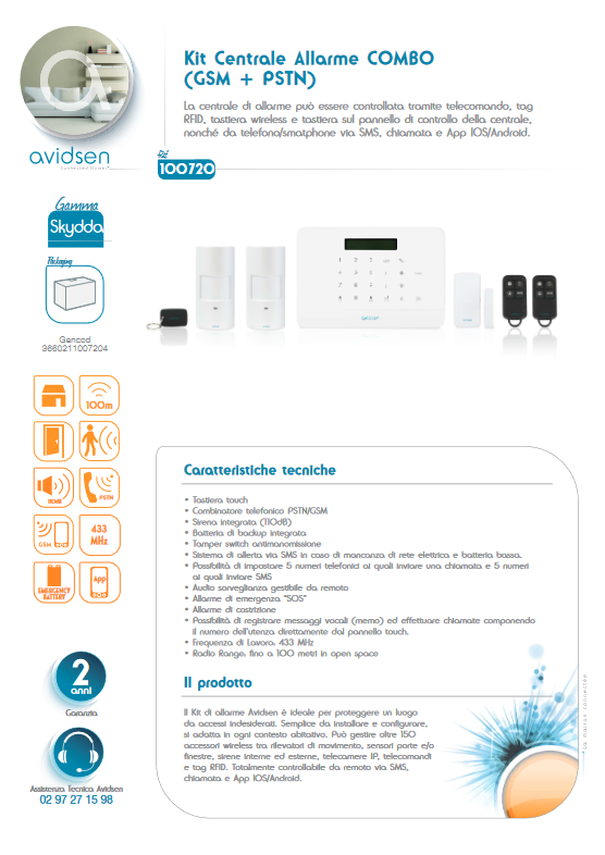 Kit alarme centrale sans fil COMBO (GSM + PSTN) AVIDSEN