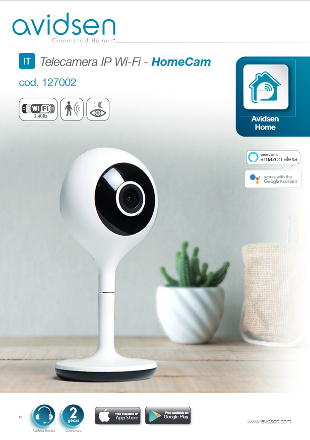 AVIDSEN - WLAN IP-Kamera Innen 1080P HomeCam 127002 | 2MP | Nachtsicht | Zwei-Wege-Audio | Alexa Google Home