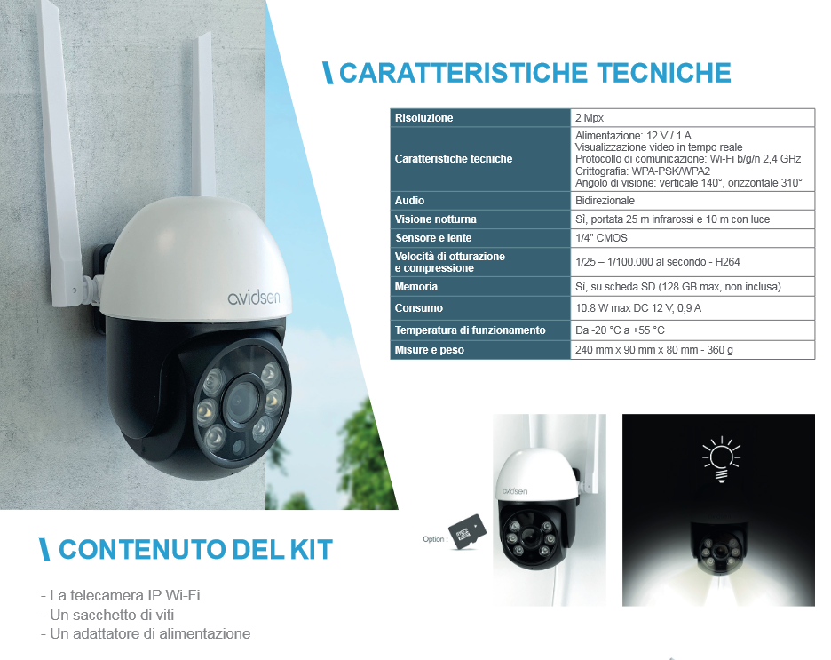 Avidsen Full HD 1080p HomeCam 3PTZ Motorized Outdoor IP Camera