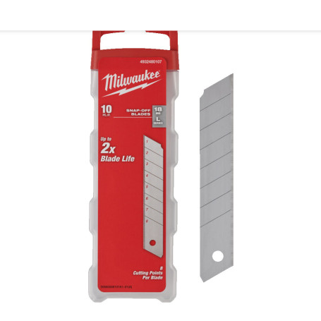 MILWAUKEE - Lame a Spezzare per Taglierino 4932480107 | 18mm | Set 10 Pezzi | Carburo | Dispenser | Cutter