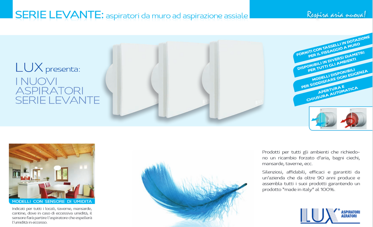 LUX - Aspiratore da Parete Assiale Serie LEVANTE | 80mm / 100mm | Finitura Antistatica | Tasselli Inclusi