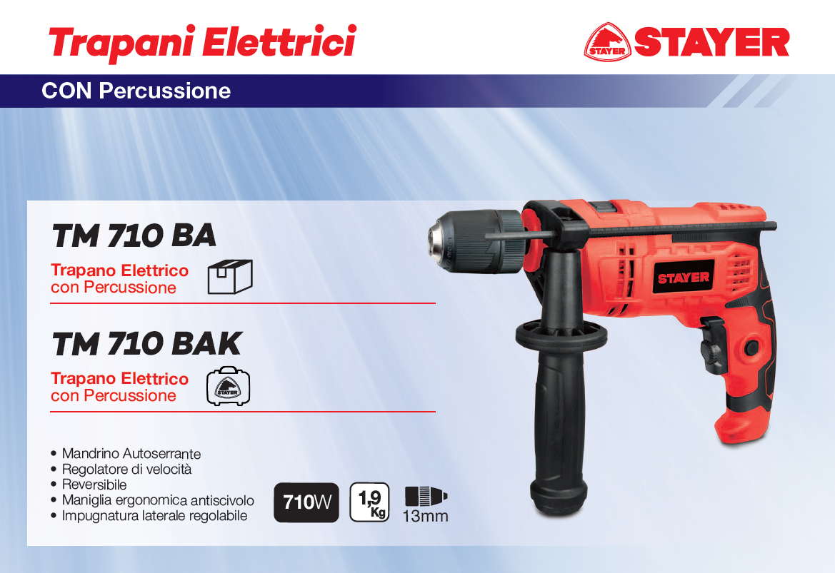 STAYER Trapano Percussione TM 710 BAK | 710W | Mandrino 13mm | 2 Modalità