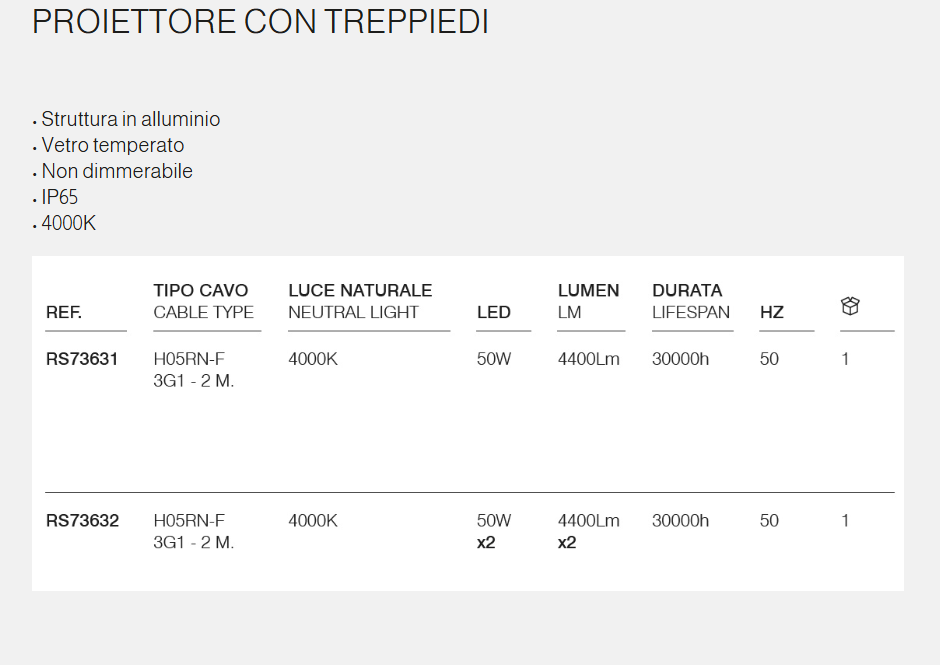 ROSI - Projecteur LED avec trépied RS73631 | IP65 | 50W-100W | 4000-8000 lm | Chantier