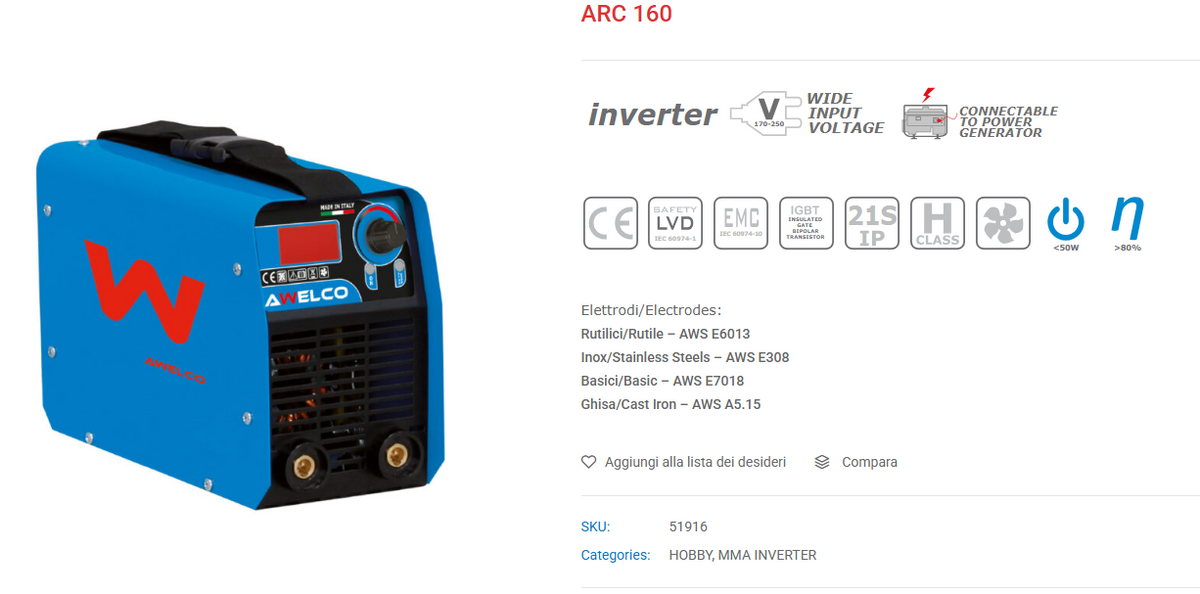 AWELCO – Saldatrice Inverter ARC 160 | 140A | Kit Completo | Professionale