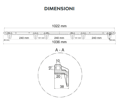 KEY AUTOMATION - Cremagliera in Nylon RN800 | M4 | 1000mm | Cancelli Scorrevoli fino a 800 Kg