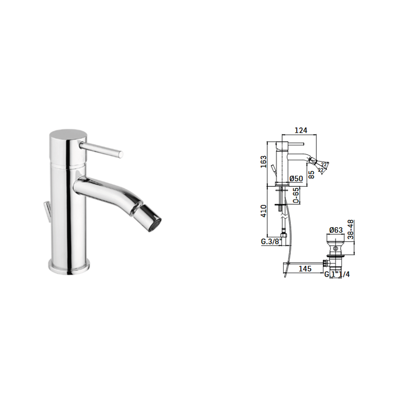 MAMOLI - Miscelatore Monocomando Bidet Cromato Pico | Scarico Incluso | Flessibili 3/8" | Cartuccia Ceramica