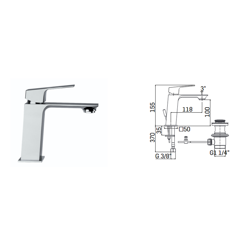 Mamoli Chrome finish basin mixer with Blade click-clack waste