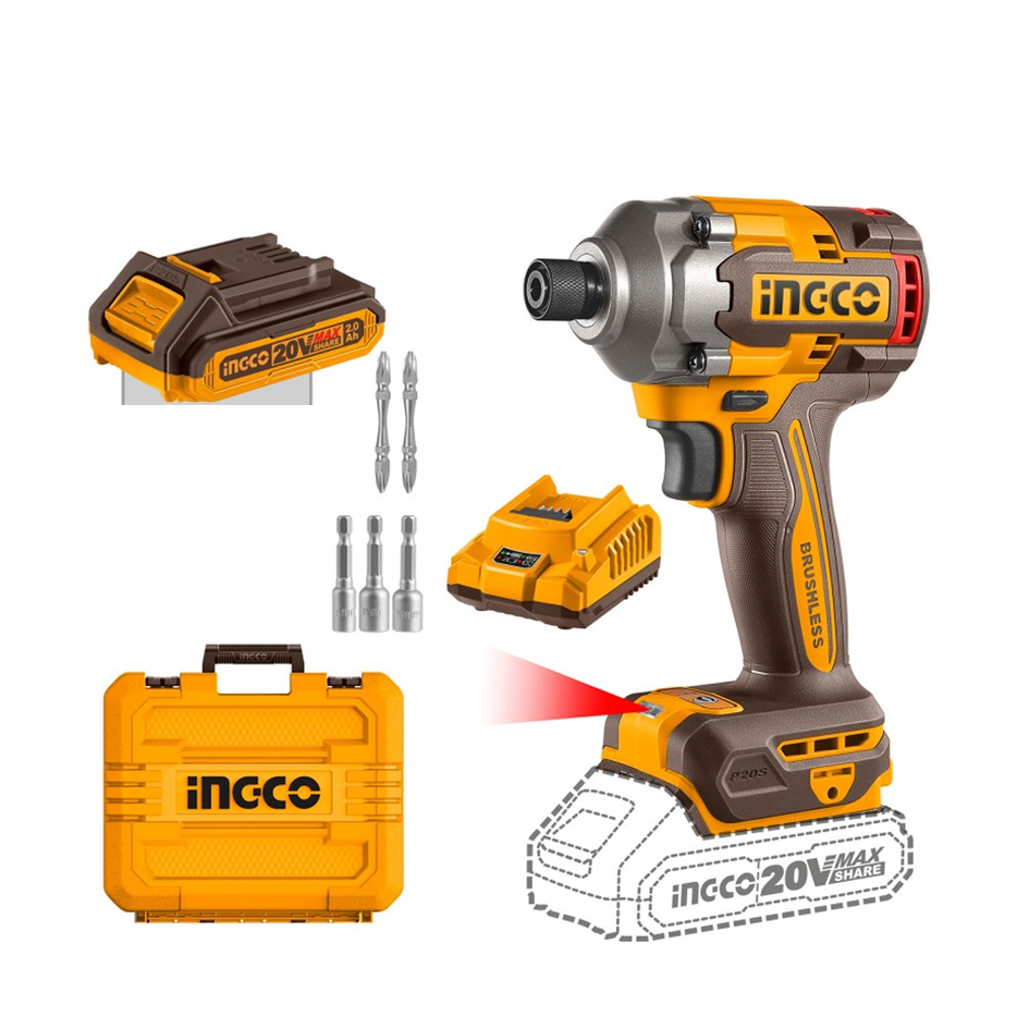 INGCO 285Nm Impact Wrench with 2 x 20V 2Ah Batteries in Case