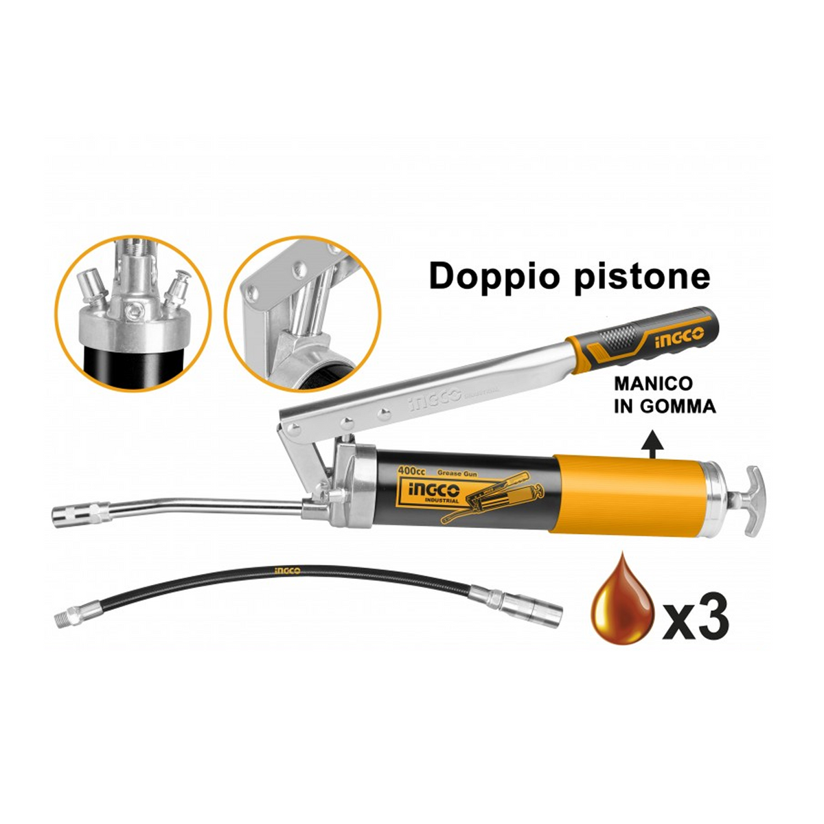 Professional two-piston pneumatic grease gun - INGCO