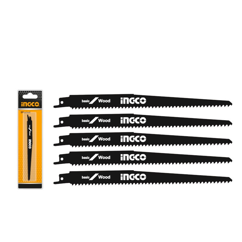 INGCO - Set 5 Lame Seghetto a Gattuccio Legno RSB1111DF | 6 TPI | BIM | 225x19x1,25 mm | Doppio Blister