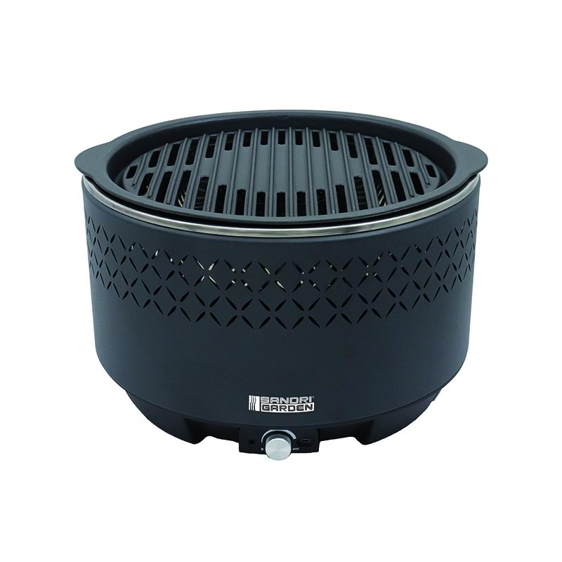 Sandri Garden - Rauchfreier Grill SG 31G | Gusseisenrost Ø 31 cm | Elektrischer Ventilator | Schnelle Zündung | Mit Tasche
