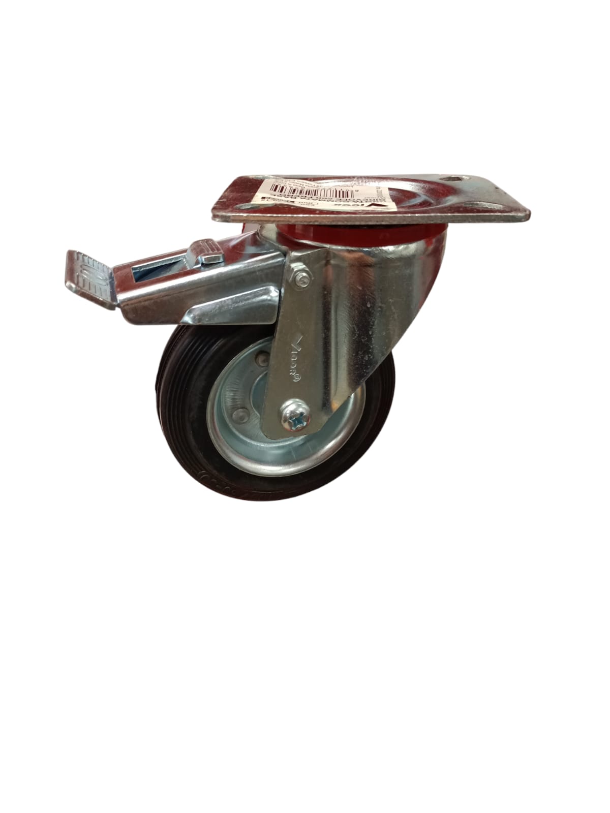 Swivel rubber wheel with brake and 100x28mm plate