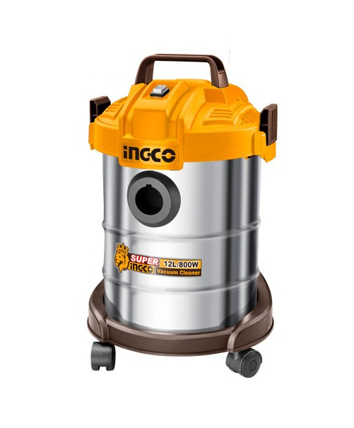 INGCO Aspirapolvere Aspiraliquidi VC14122 | 800W | 12L INOX | Filtro HEPA | Wet & Dry | Kit Completo