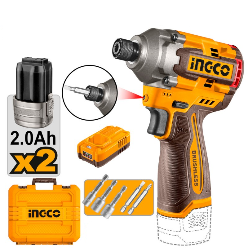INGCO Visseuse à impulsions CIRLI16178E | Brushless 16V | 170Nm | 2 batteries | Valise