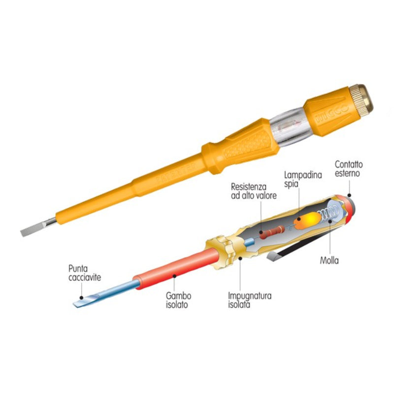 INGCO - Cacciavite Cercafase HSDT1908 | 190mm | AC 100-500V | Punta 4mm | Clip Tasca