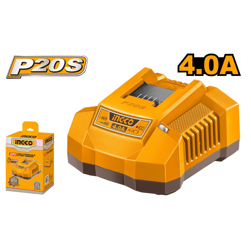 INGCO - Caricabatteria Rapido 20V 4A FCLI20411E | 220-240V | Compatibile 2-7,5Ah | Sistema 20V
