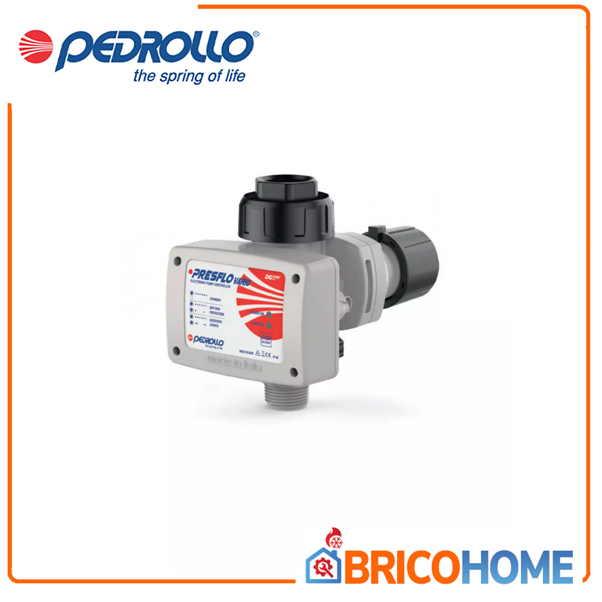 PEDROLLO - Presflo Vario | Pressoflussostato Elettronico | Pressione Regolabile 0,8-2,4 bar | Manometro | IP65 | Fino a 2HP