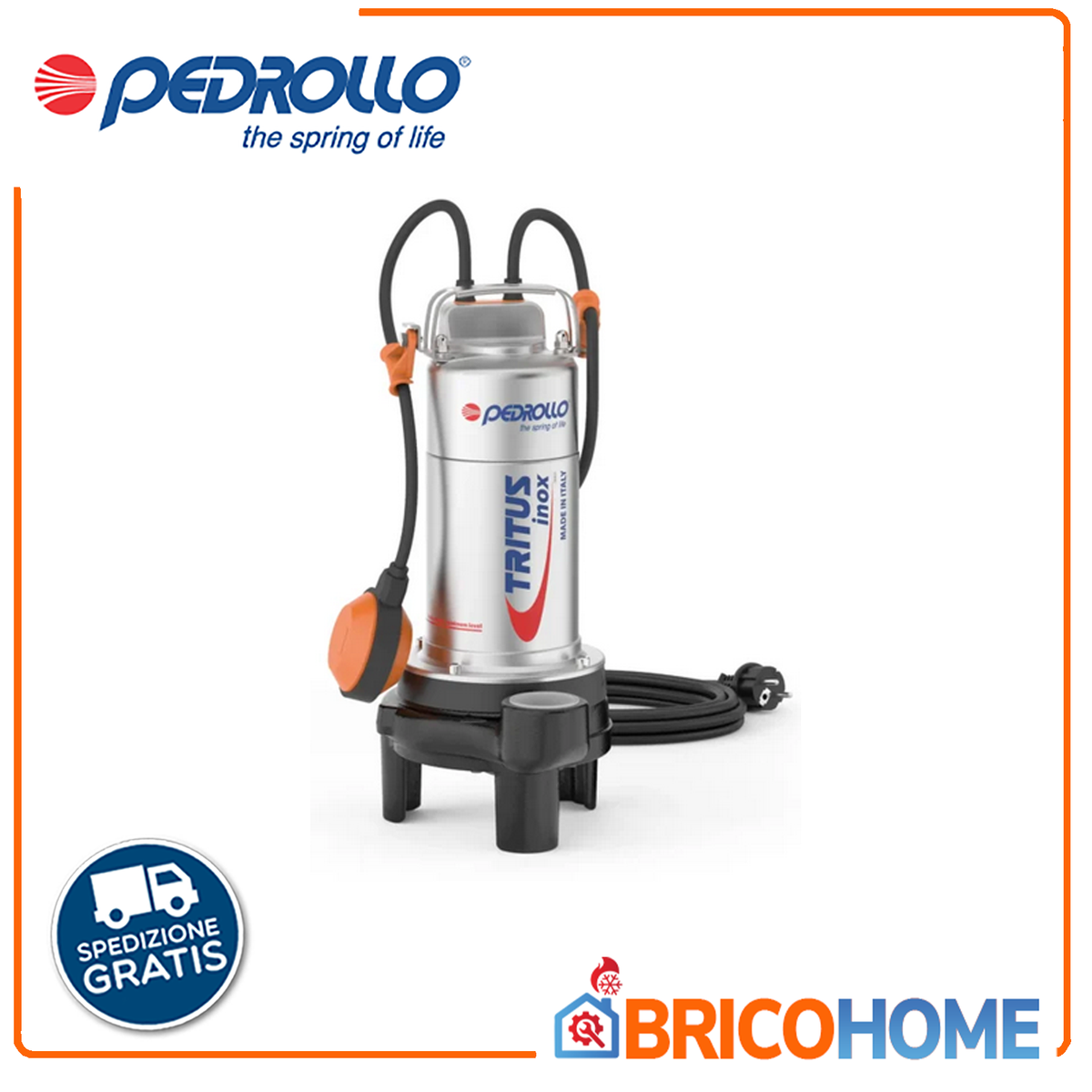 Pedrollo TRITUS-Inox TIGm 0.75 1HP submersible electric pump with grinder for drainage of cesspits and sewage