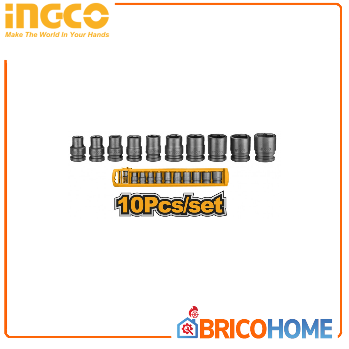 Set de douilles renforcées pour visseuses à chocs 1/2 pouce 10/24 10 pièces - INGCO