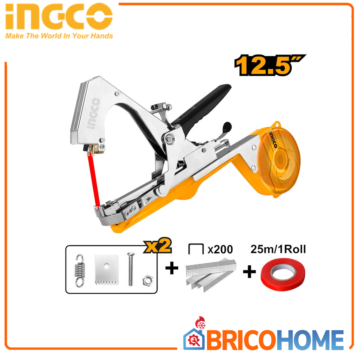 INGCO - Pinza Legatrice a Nastro per Piante HPTM1258 | 31,75 cm | Nastro 11 mm x 25 m | 200 Graffette