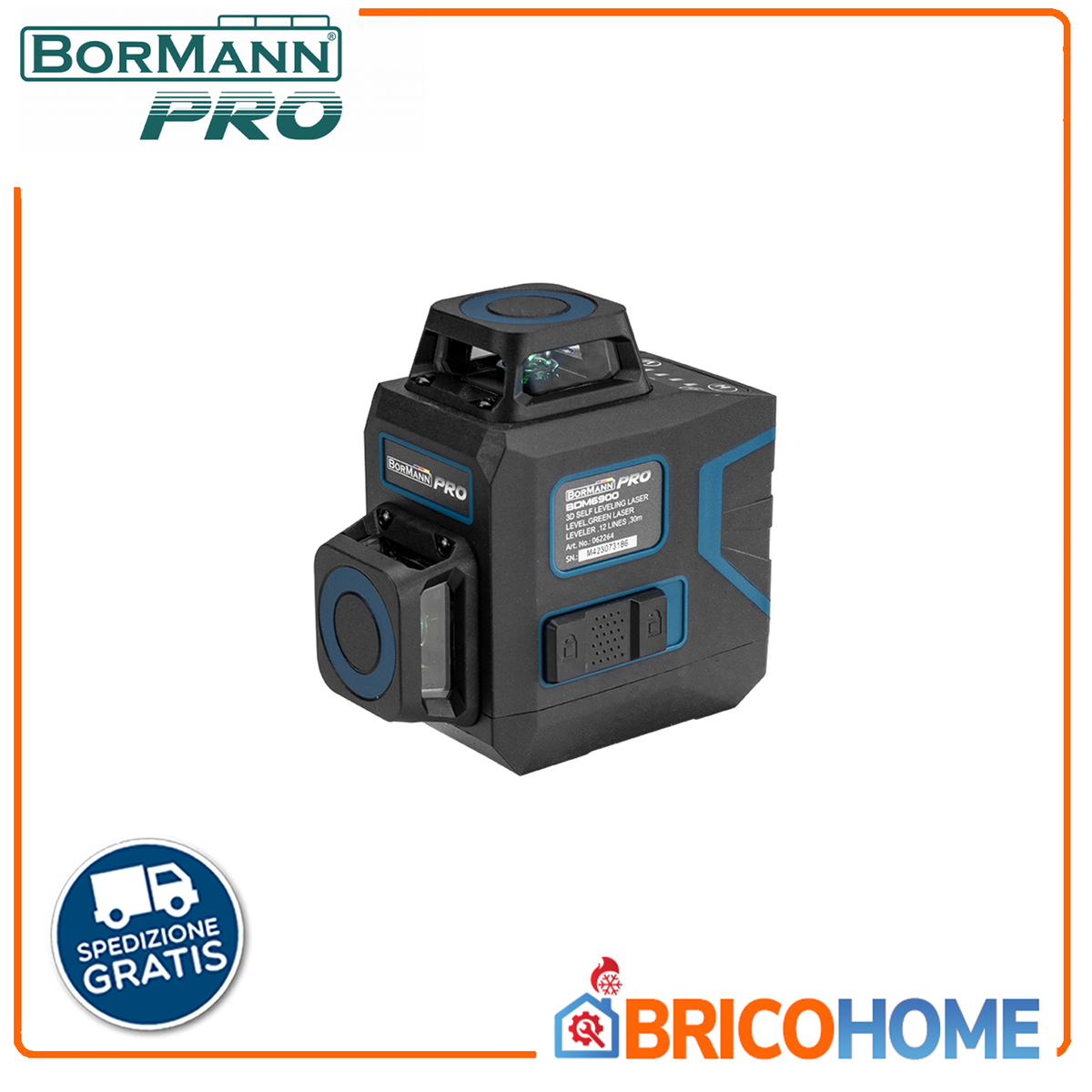 BORMANN Pro - Livella Laser Autolivellante BDM6900 | Raggio Verde | 3x360° | 12 Linee | Portata 30m