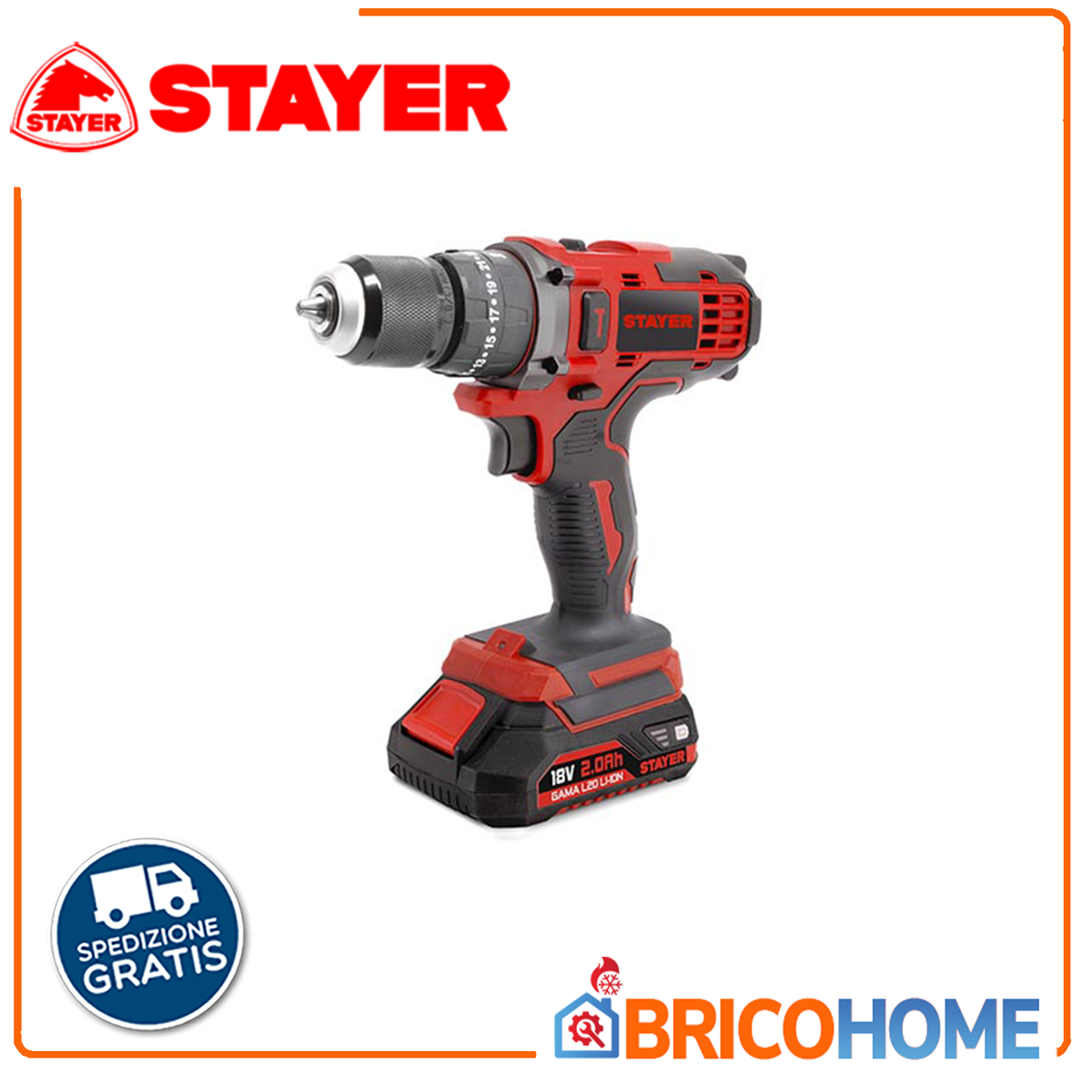 18V Impact Drill Driver with 2 x 2Ah Batteries in Case - STAYER PB 18 B L2022 PK